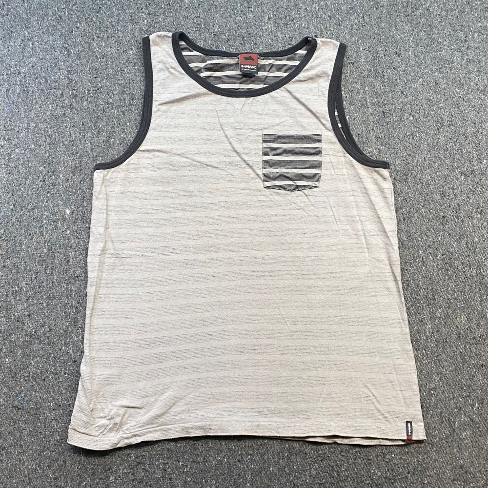 Tony Hawk Tank Top Sz M Mens Grey Skater Grunge Striped Pocket Sleeveless TShirt